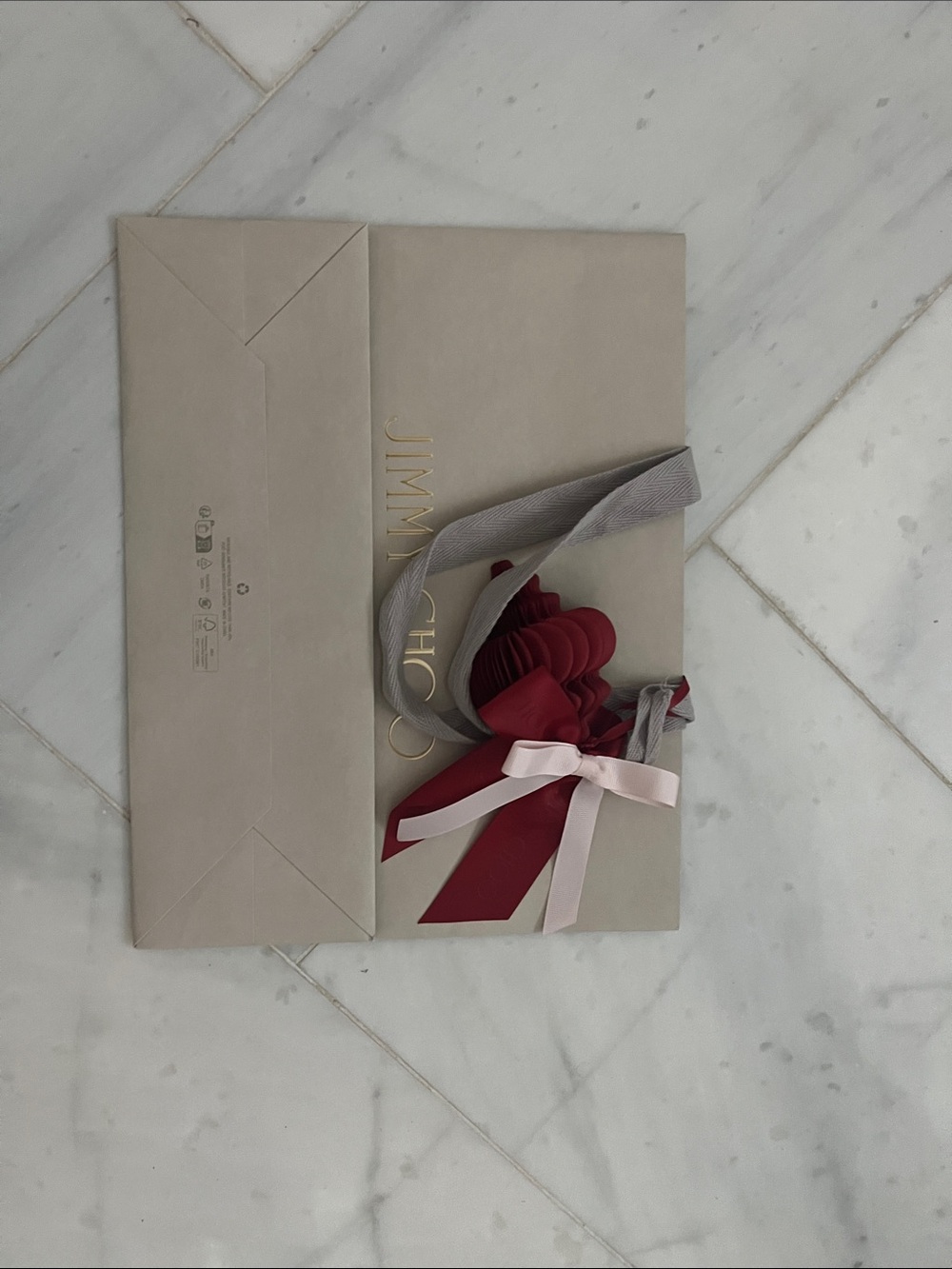 Jimmy Choo Taupe Gift Folder with Red Flower and Pink Bow - Picture 2 of 7